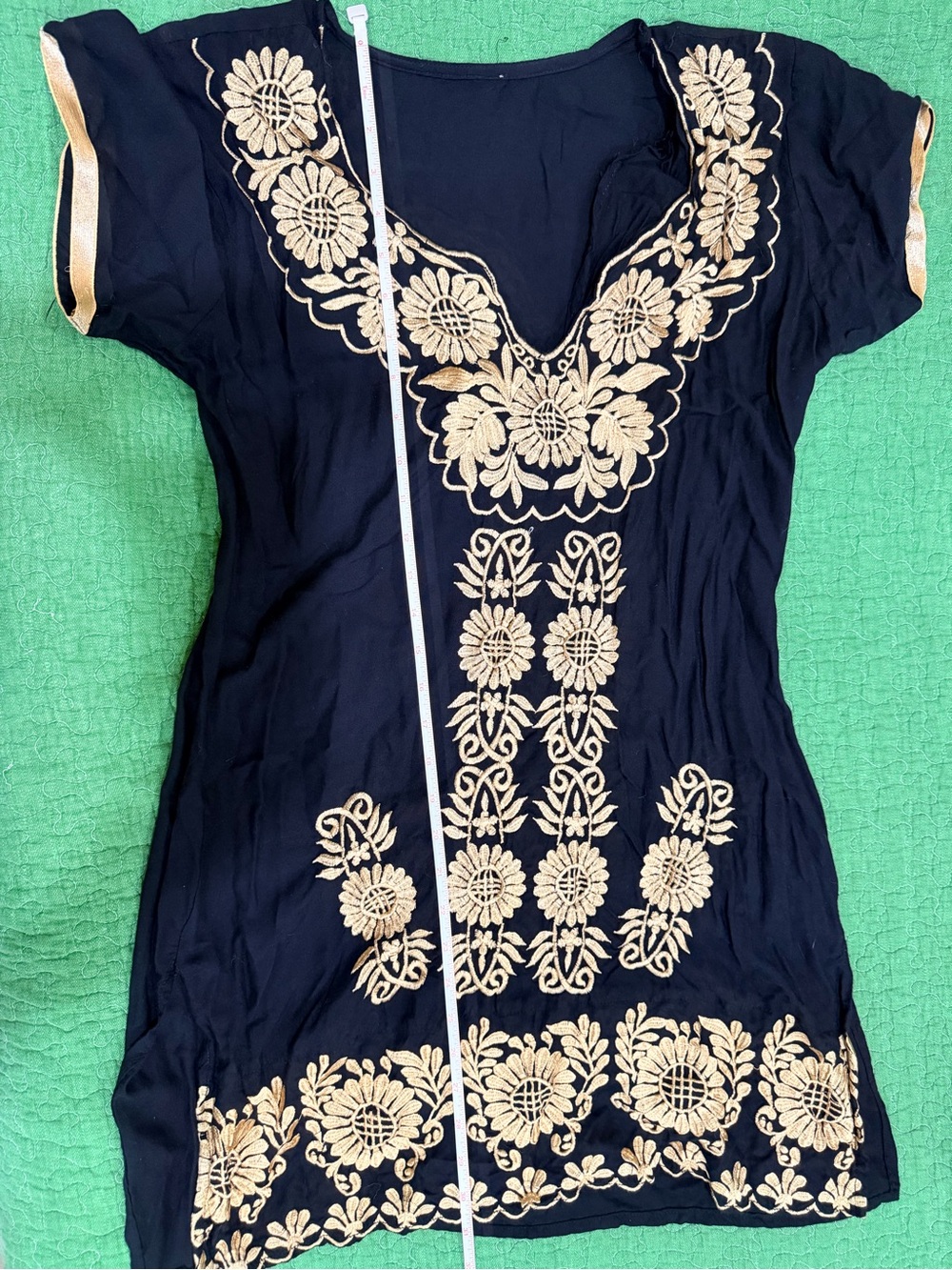 Embroidered V-Neck Women’s dress in Black and Gold